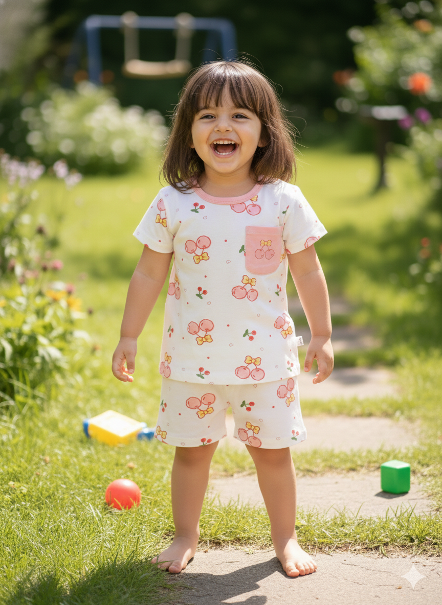 Girls White Cherry Cords Sets