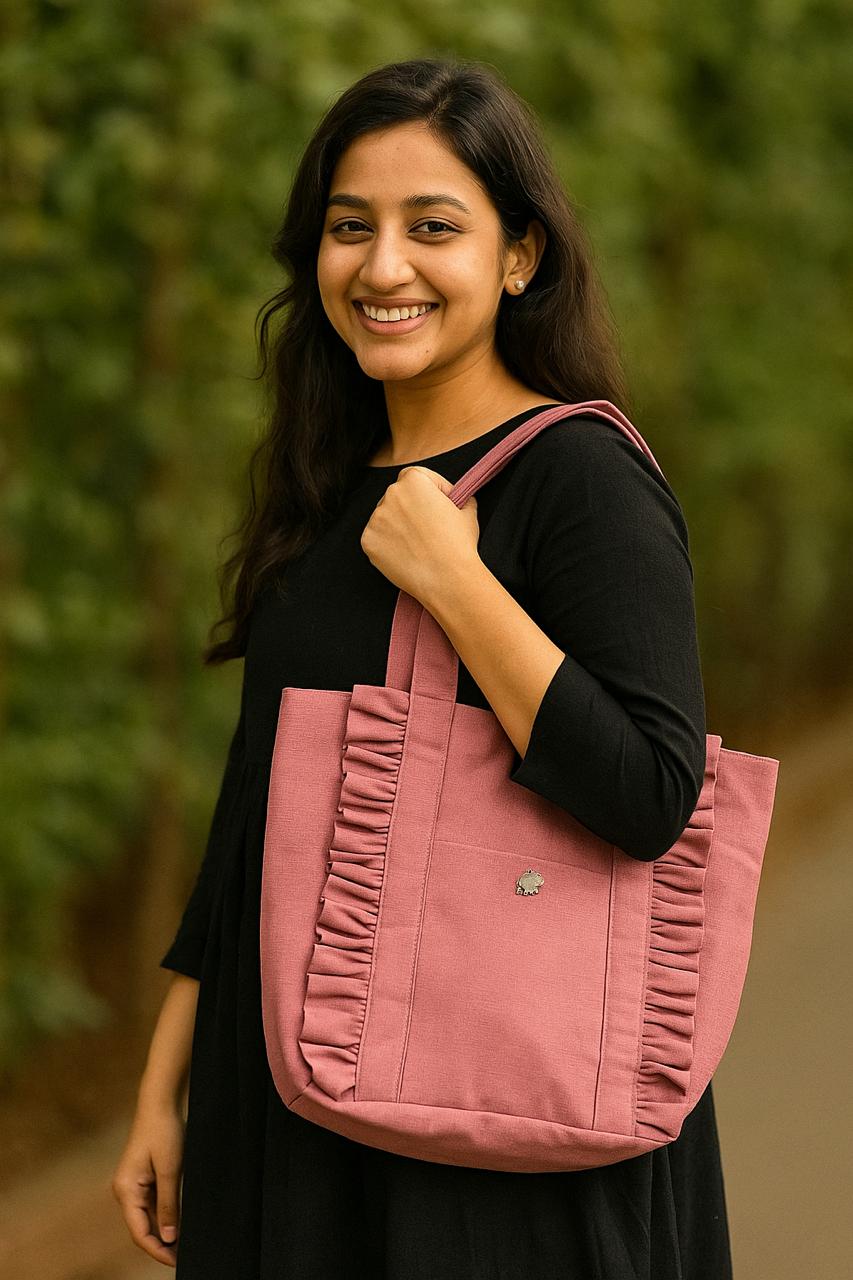 Ruffle trio handbags