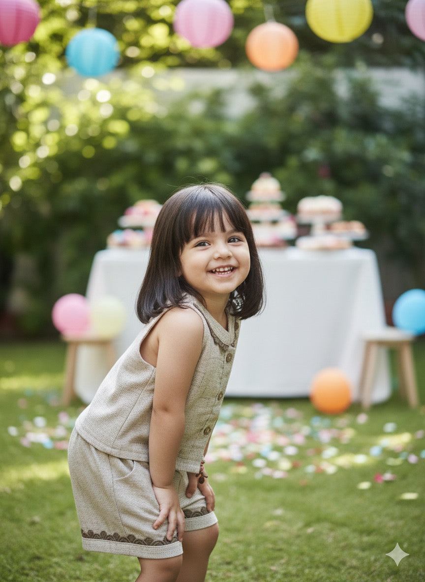 Girls Beige Waistcoat Cords sets