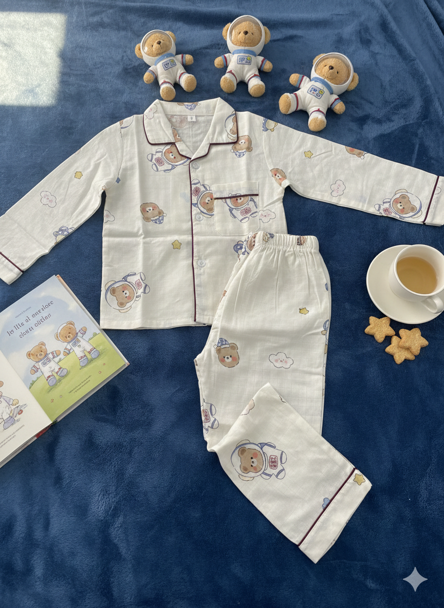 Unisex Blue Astronaut Bamboo Muslin Nightsuit