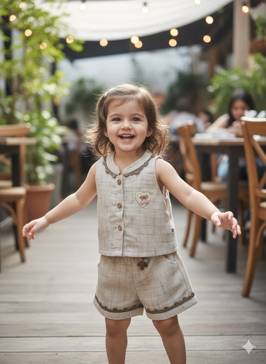 Girls Beige Waistcoat Cords sets