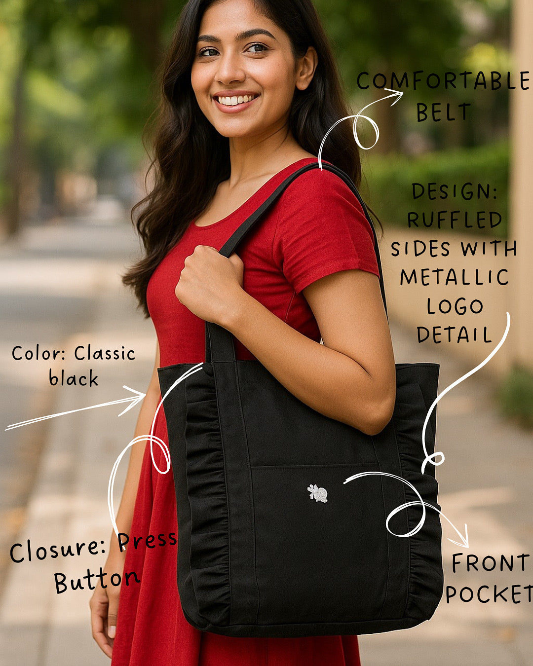 Ruffle trio handbags