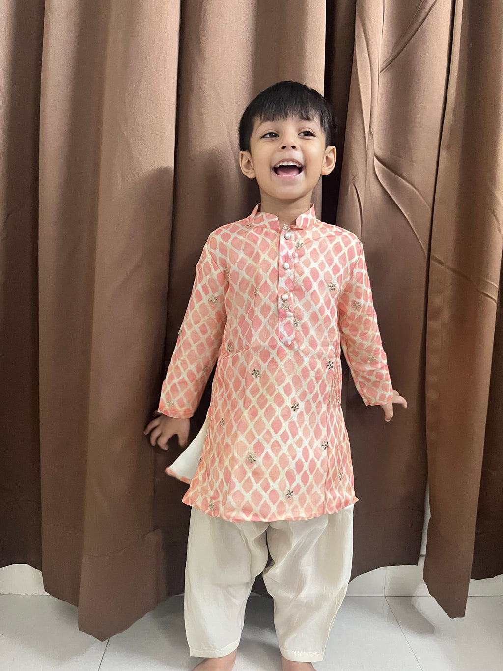Boys Peach Silk Kurta
