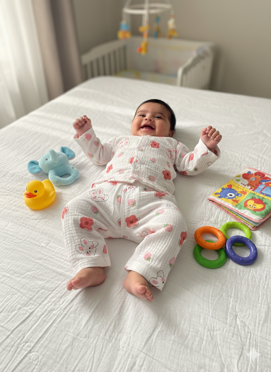 Baby Red Flower Cherry Muslin Suits