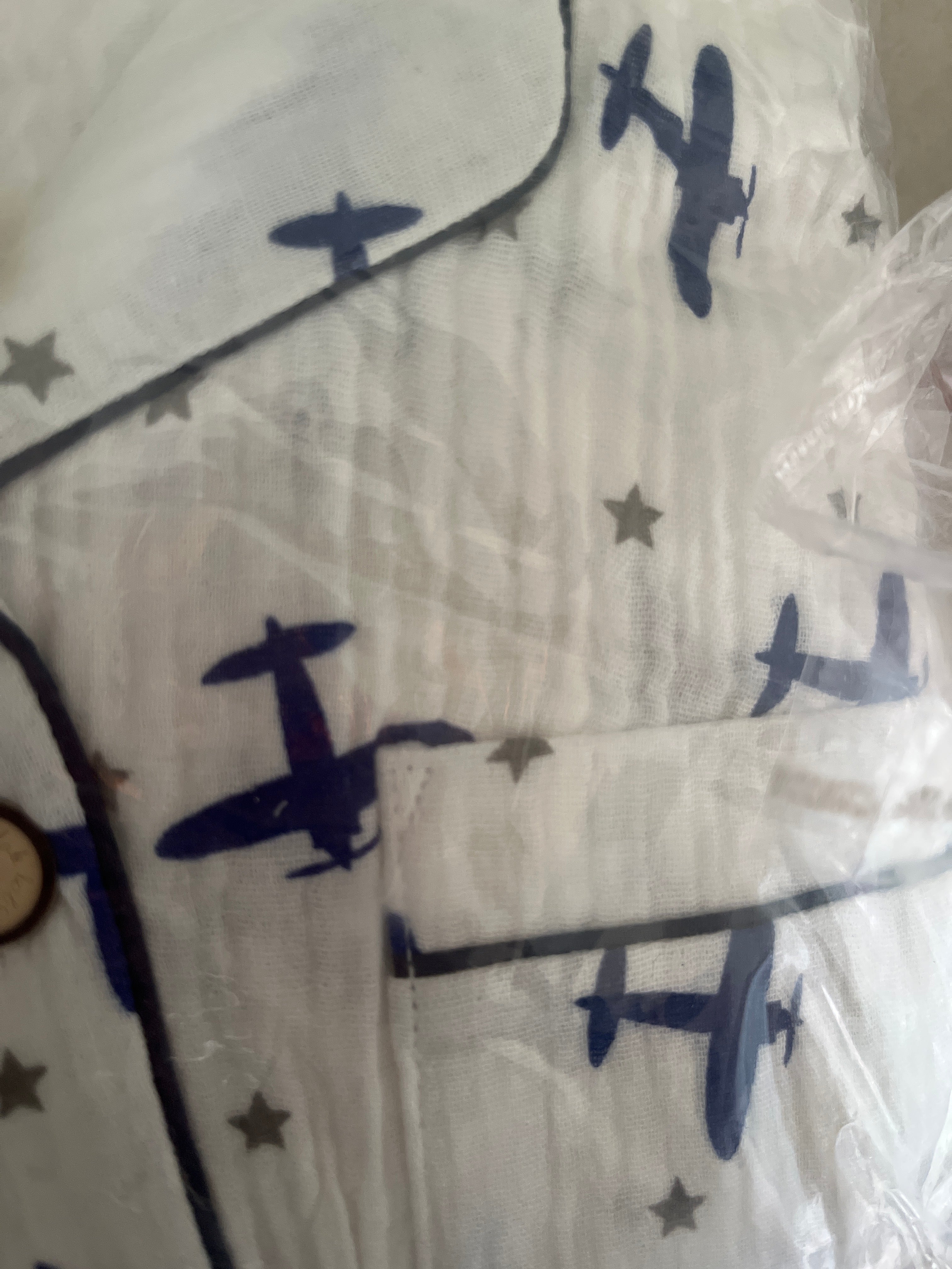 Muslin White and Blue Plans Print NightDress
