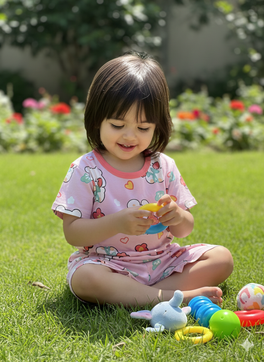 Girls Pink Flower Teddy Cords Sets