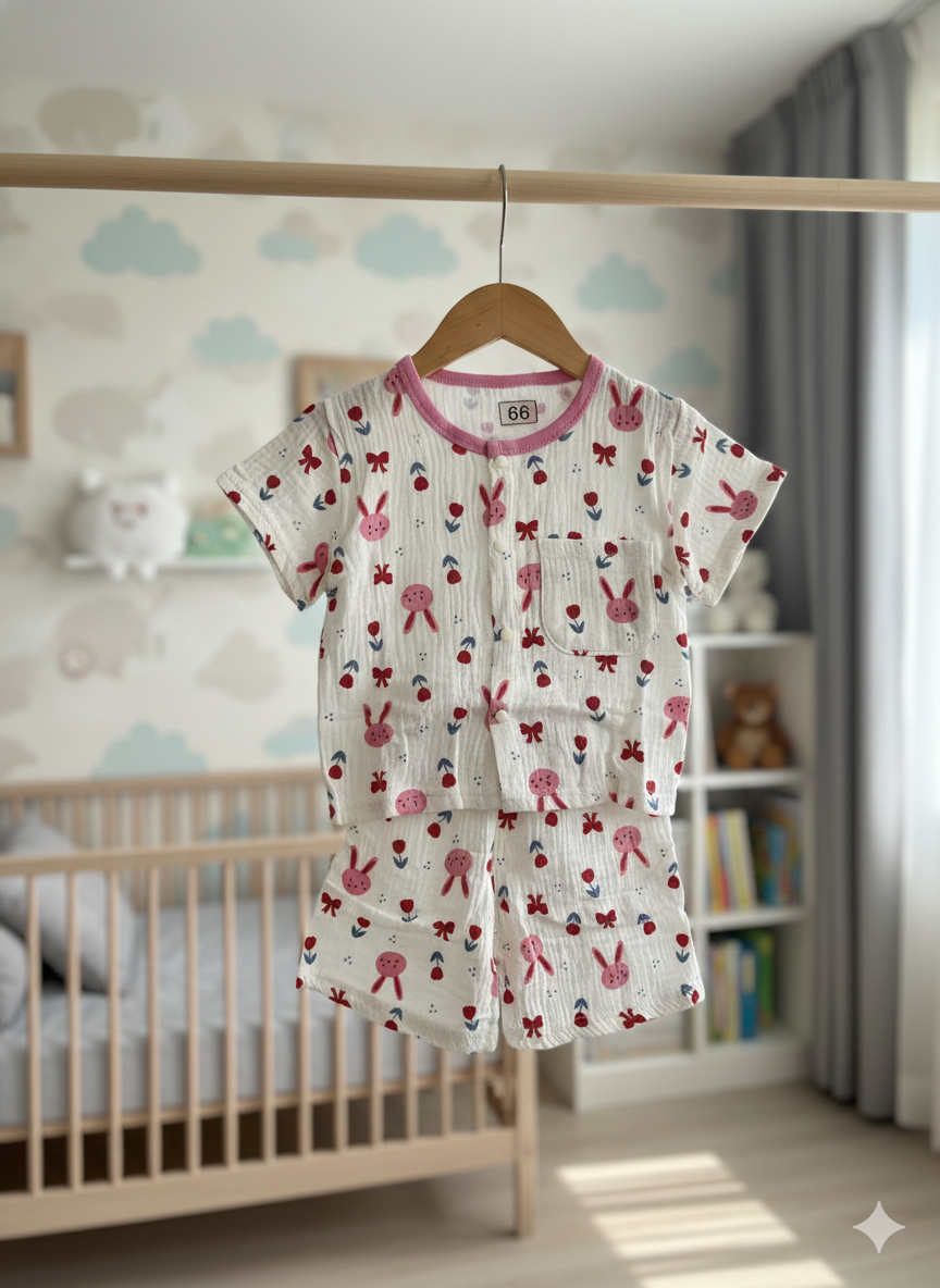 Girls Pink Bunny Bow Cords Set