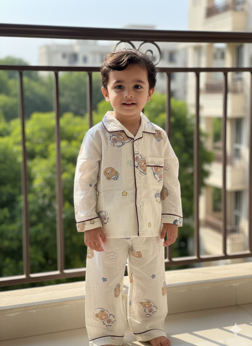 Unisex Blue Astronaut Bamboo Muslin Nightsuit