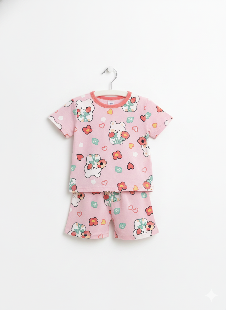 Girls Pink Flower Teddy Cords Sets