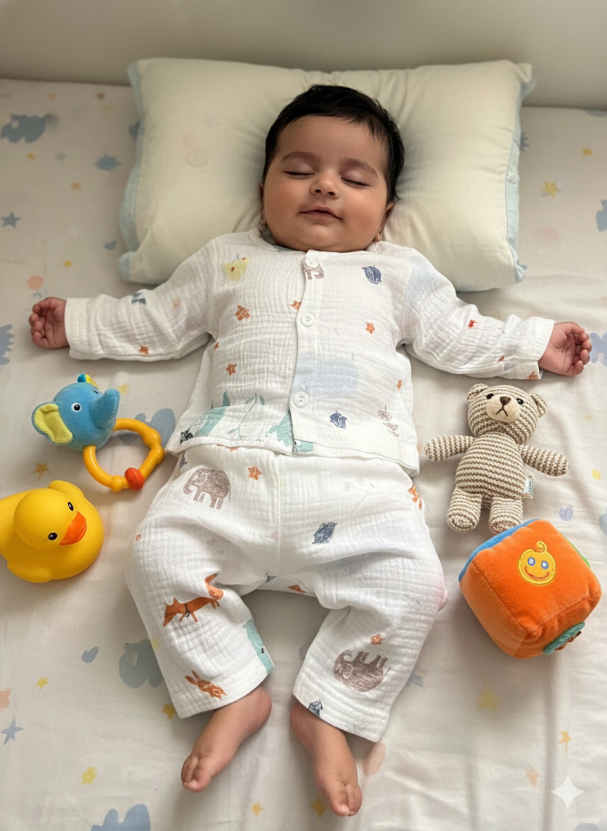 Baby Orange Star Elephant Print Muslin Suits