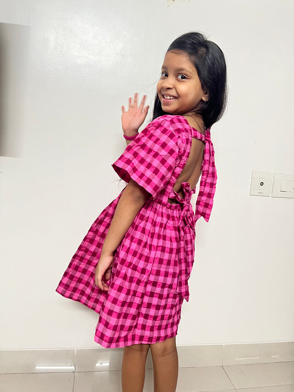 Girls Pink Checks Frock