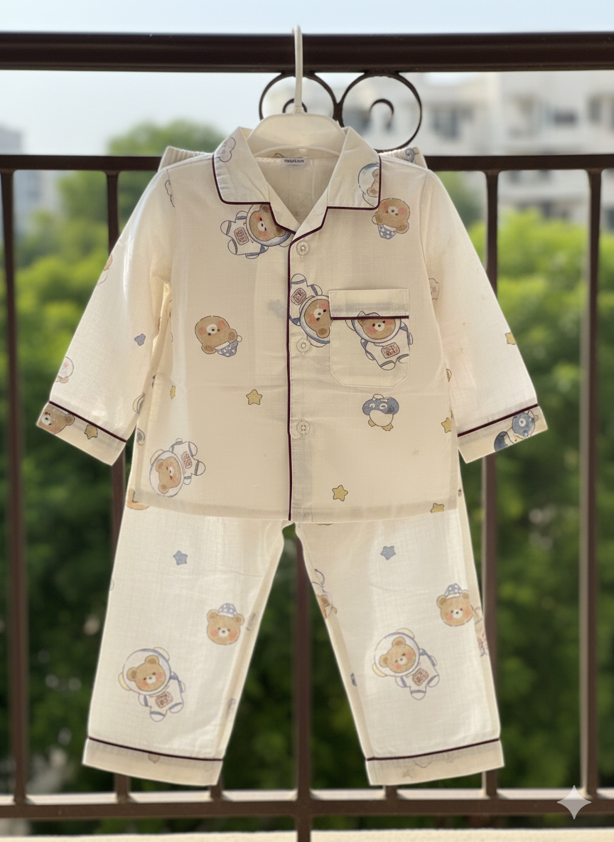 Unisex Blue Astronaut Bamboo Muslin Nightsuit