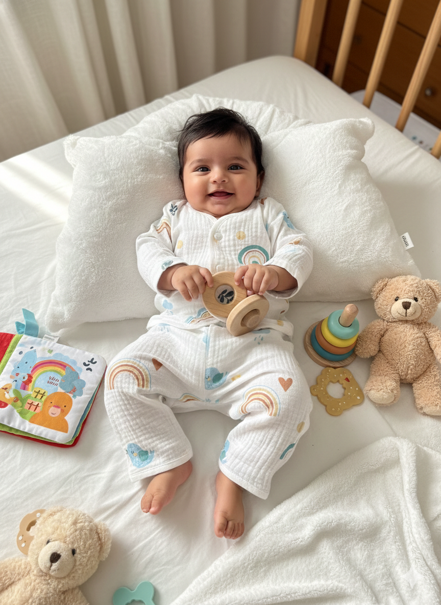 Baby Rainbow and Bird Muslin Suits