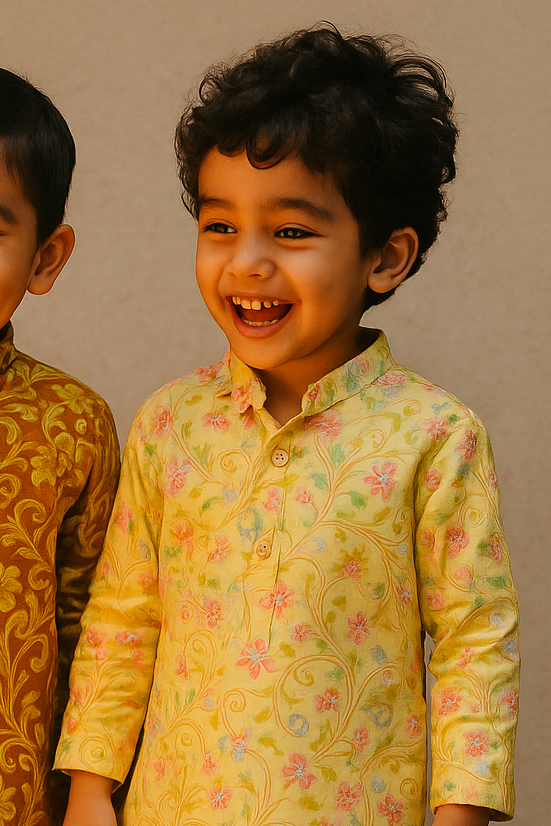 Boys Lemon Yellow Silk Kurta