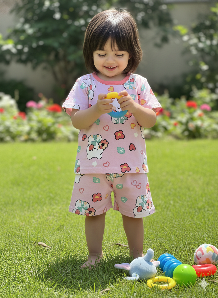 Girls Pink Flower Teddy Cords Sets