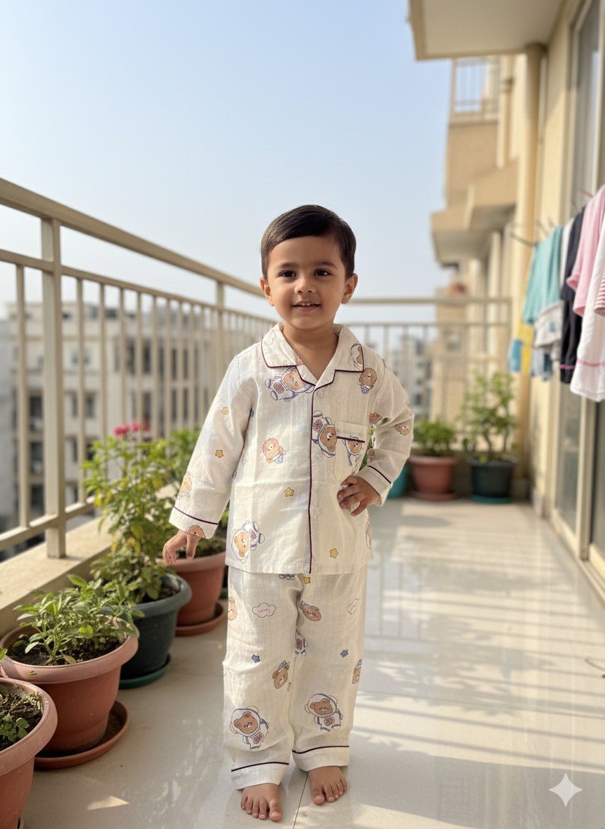 Unisex Blue Astronaut Bamboo Muslin Nightsuit