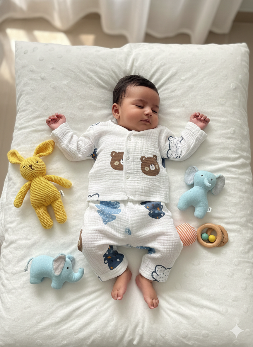 Baby White and Blue Tree Muslin Suits