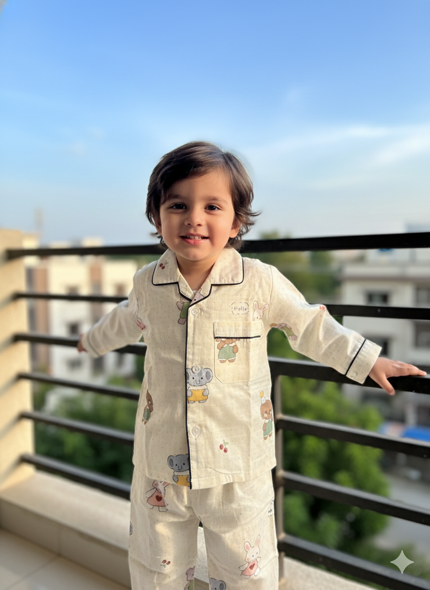 Unisex Multi Animal Bamboo Muslin Nightsuit