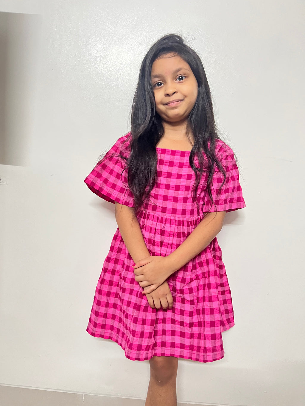 Girls Pink Checks Frock