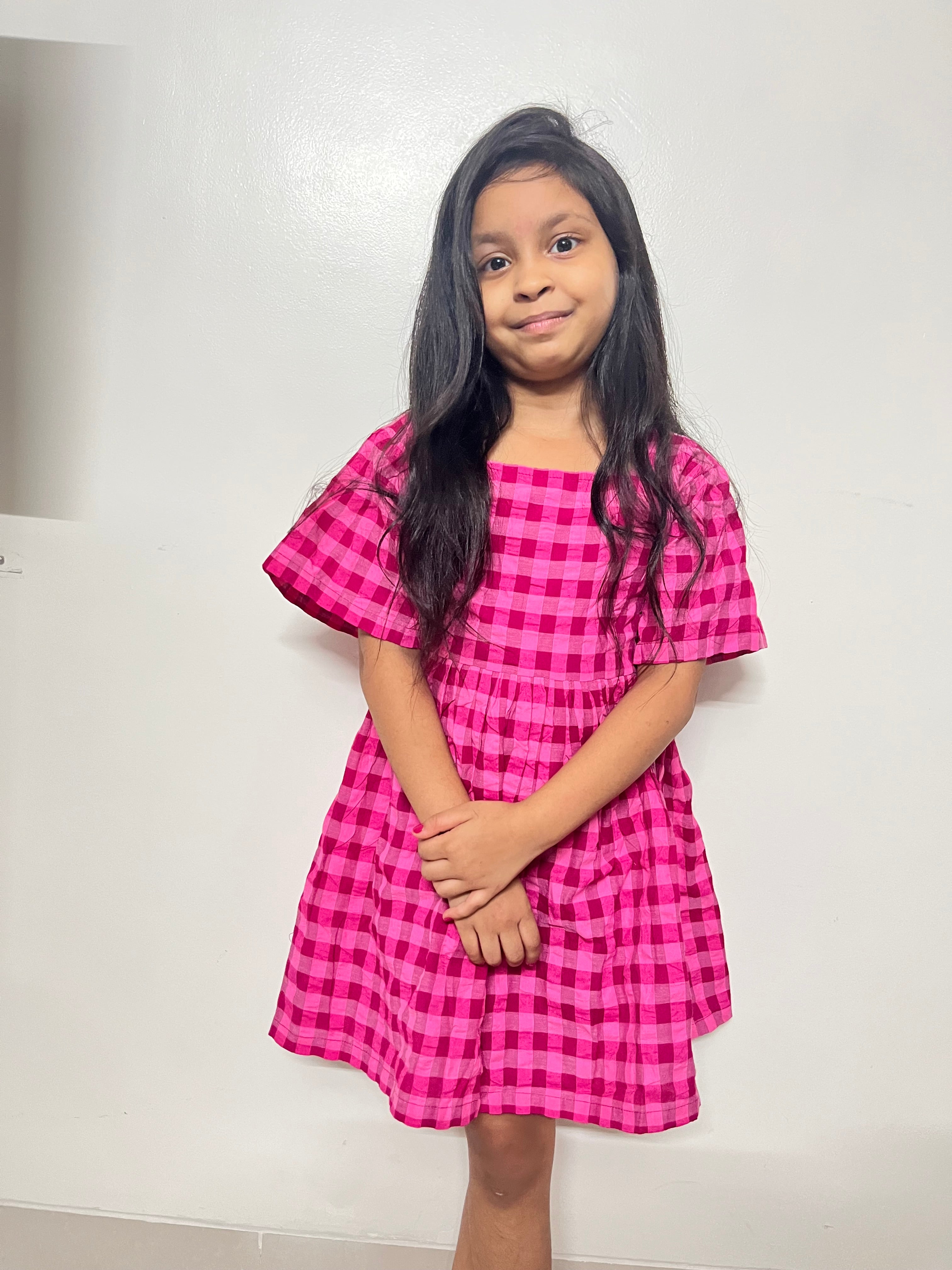 Girls Pink Checks Frock