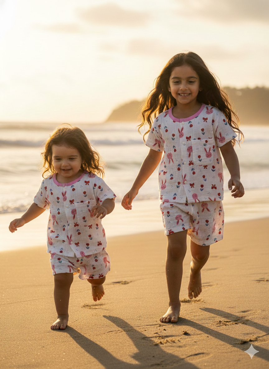 Girls Pink Bunny Bow Cords Set