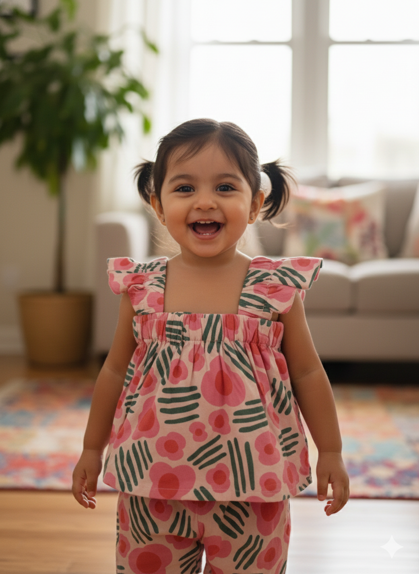 Girls Floral Print Cords Set