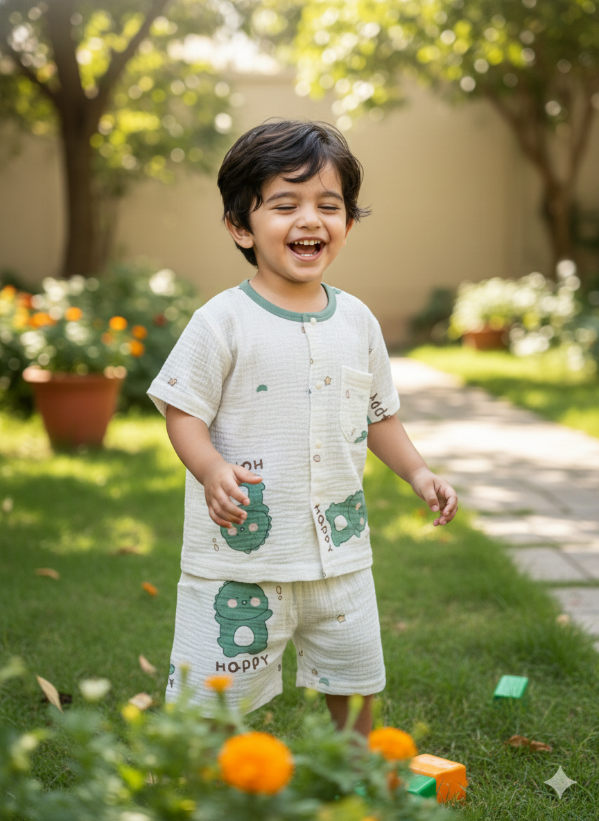 Unisex Green Teddy Shorts Cords Set