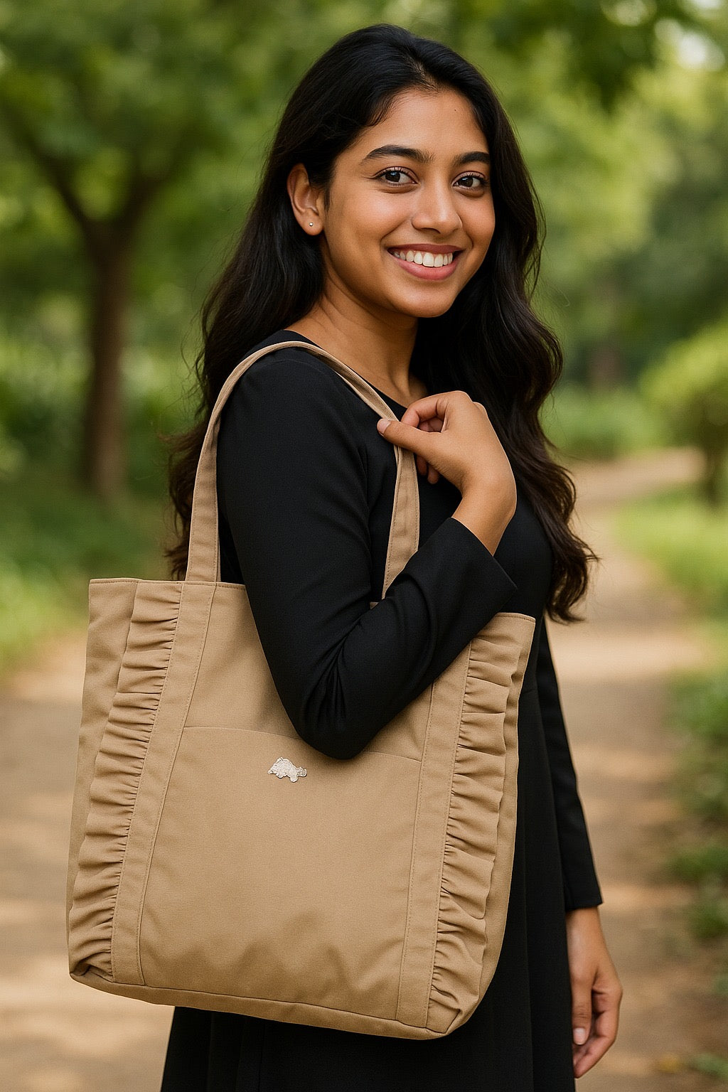 Ruffle trio handbags