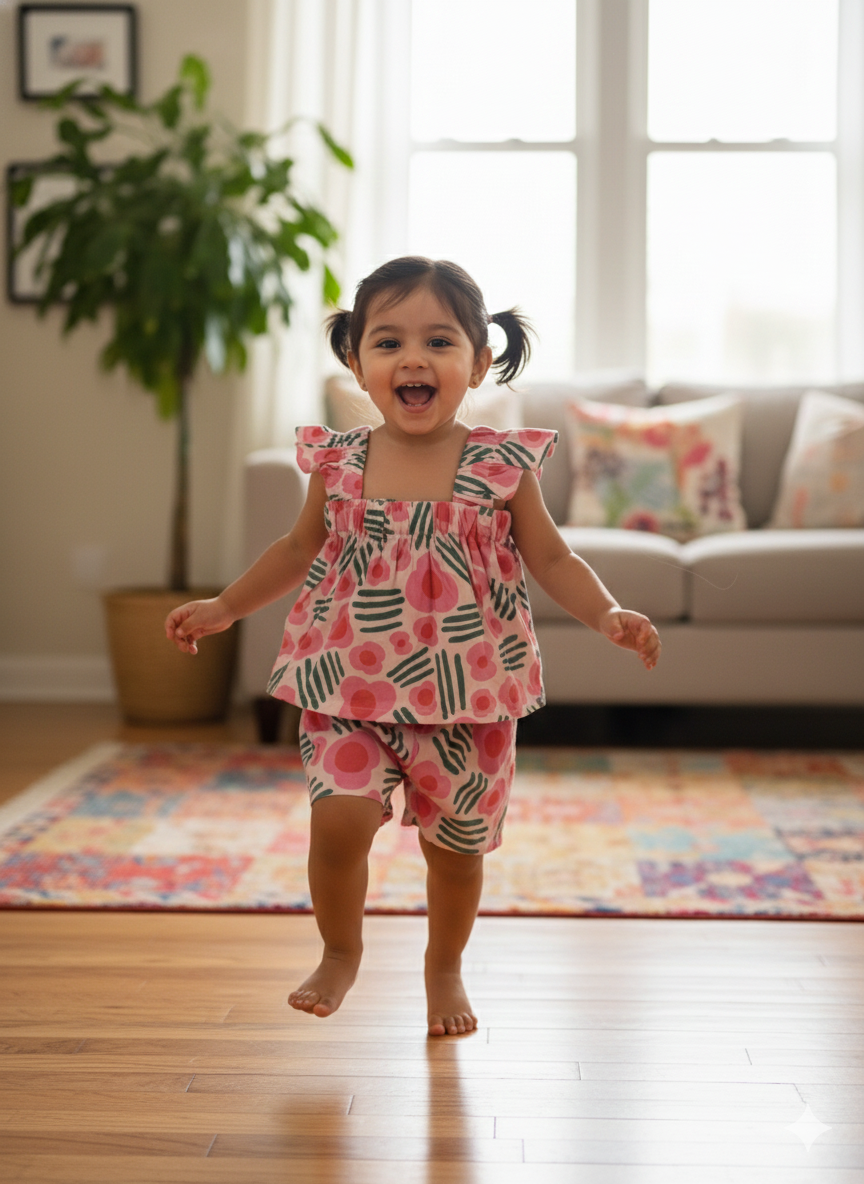 Girls Floral Print Cords Set