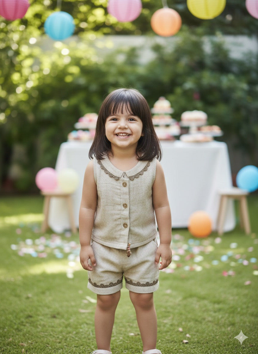 Girls Beige Waistcoat Cords sets