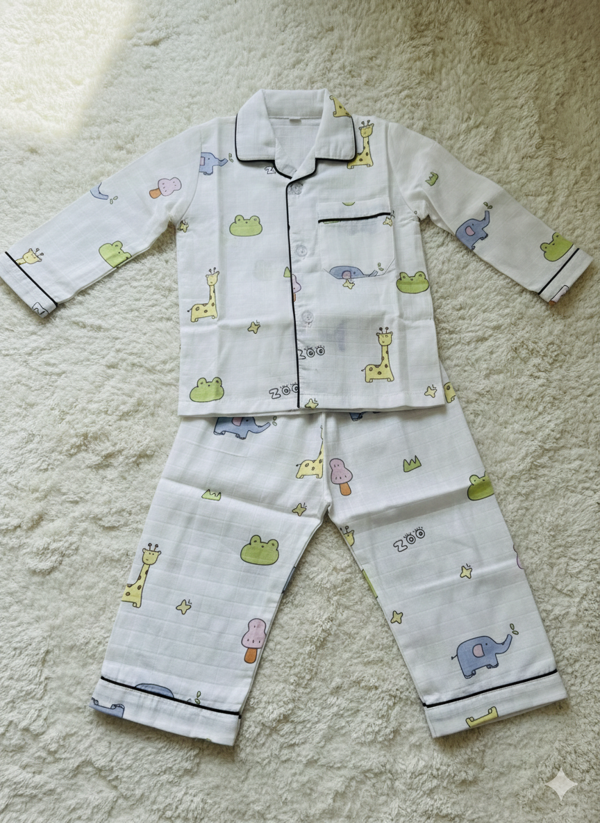 Unisex Yellow Giraffe Bamboo Muslin Nightsuit
