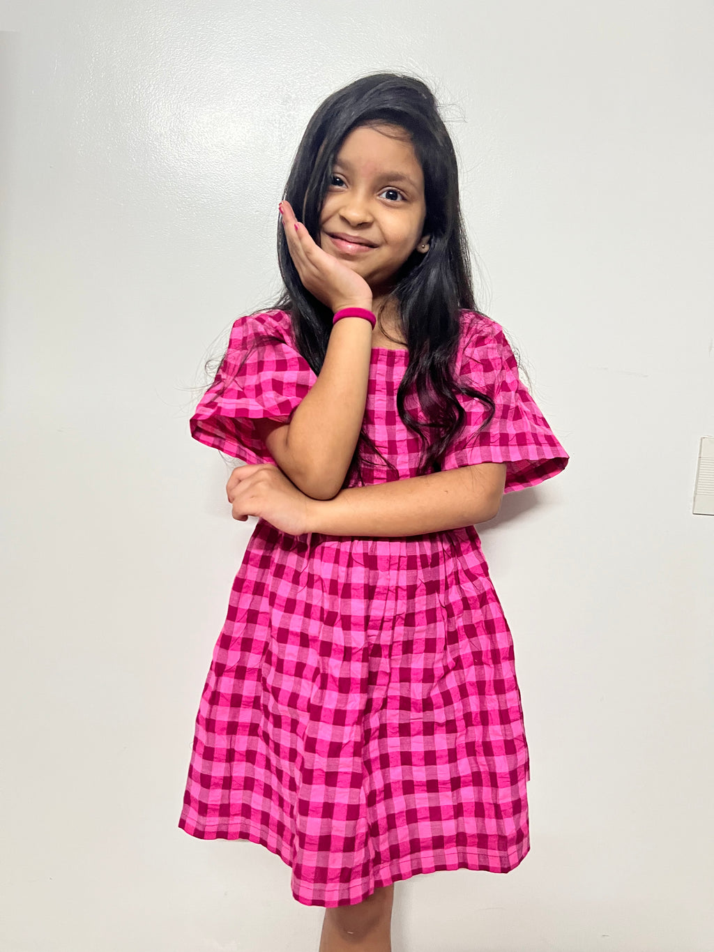 Girls Pink Checks Frock
