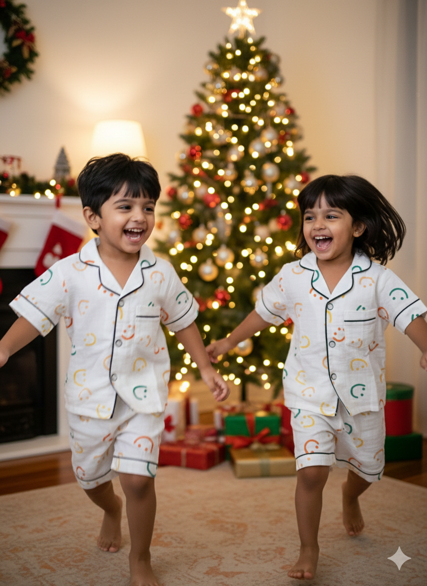 Unisex Smiley Shorts Muslin Nightsuit