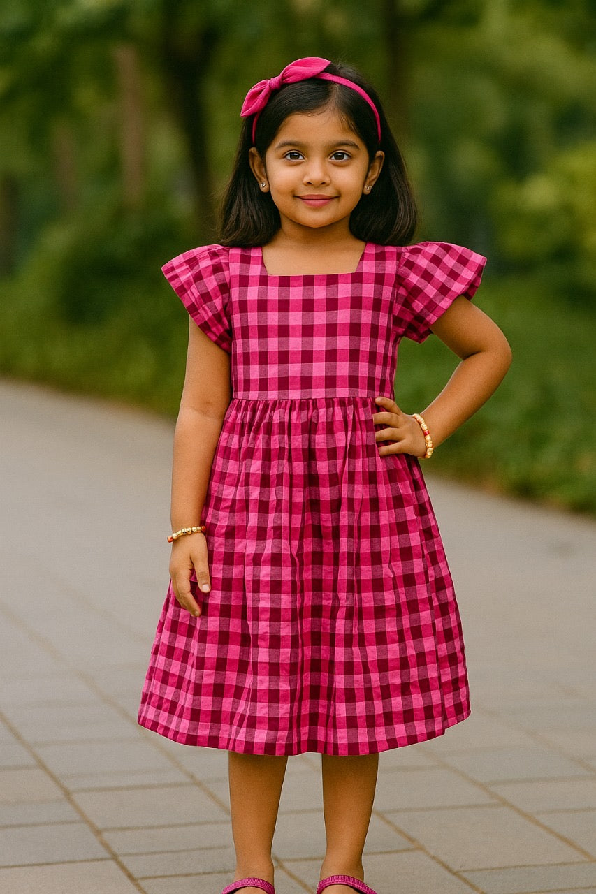 Girls Pink Checks Frock