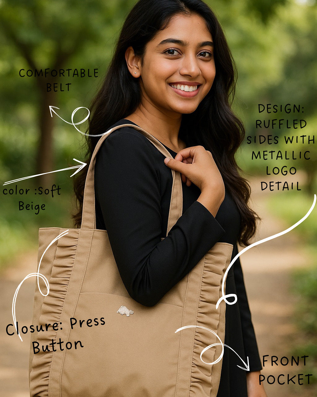 Ruffle trio handbags