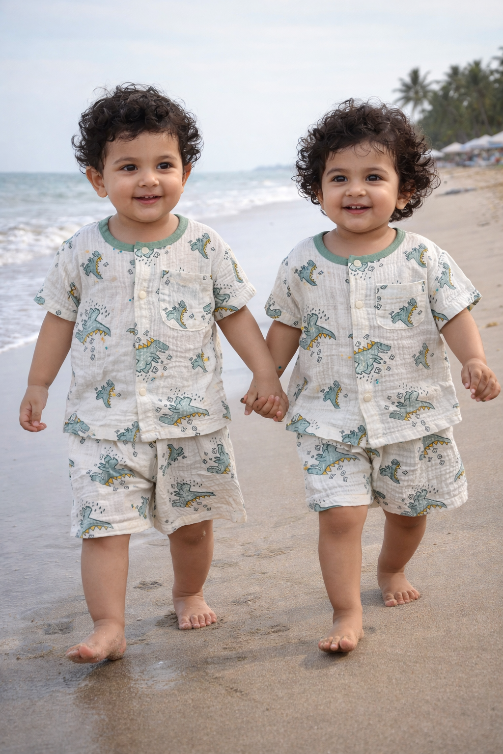 Unisex Green Dino Shorts Cords Set