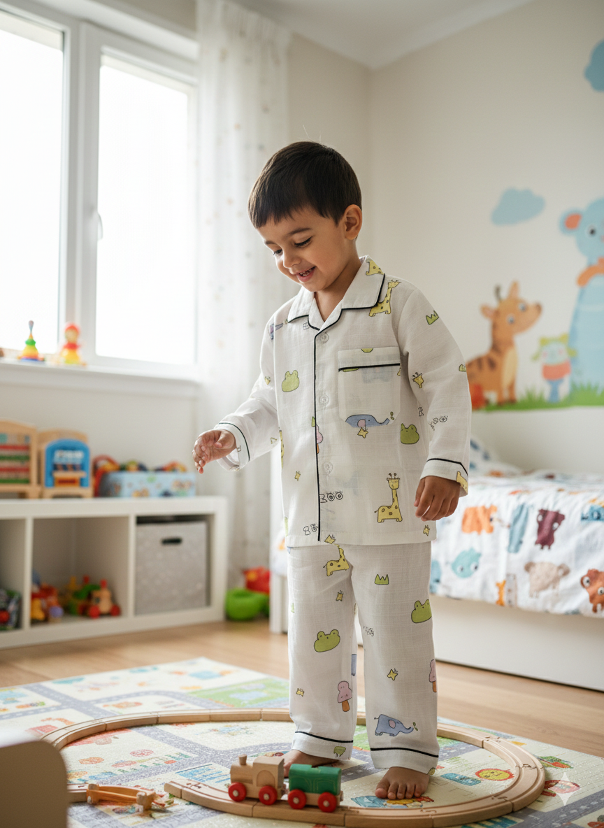 Unisex Yellow Giraffe Bamboo Muslin Nightsuit