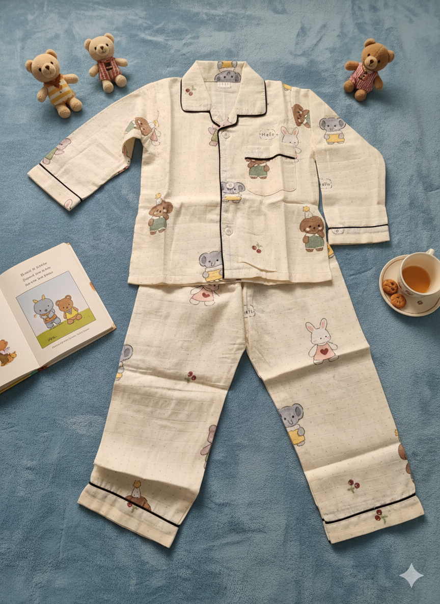 Unisex Multi Animal Bamboo Muslin Nightsuit