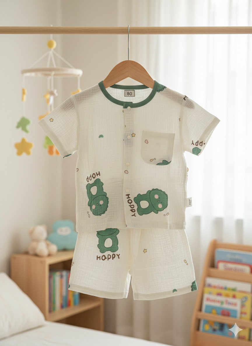 Unisex Green Teddy Shorts Cords Set