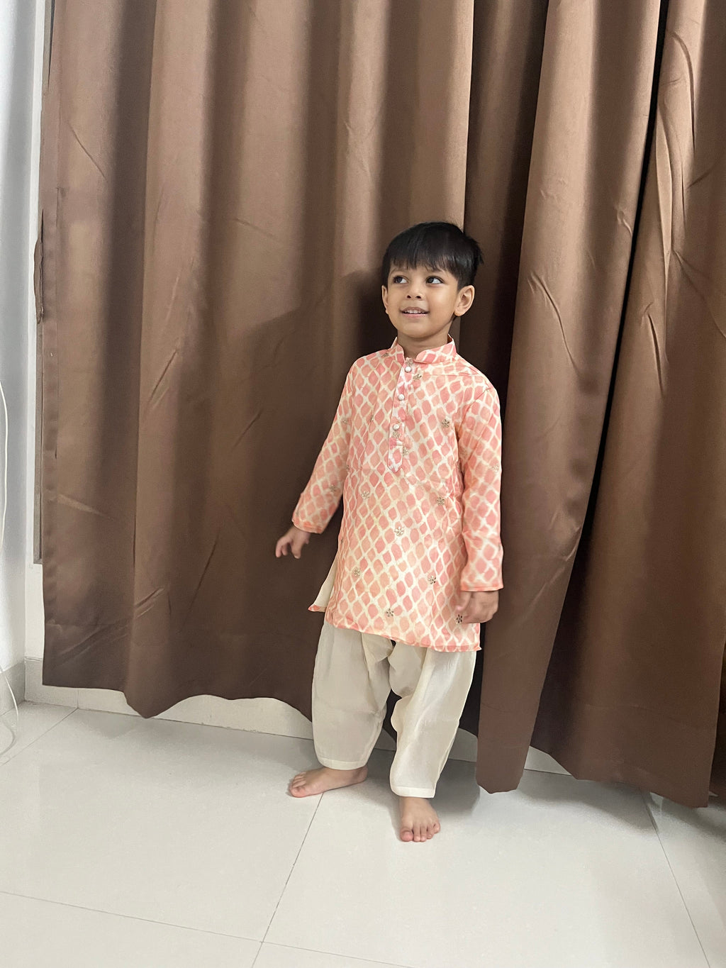 Boys Peach Silk Kurta