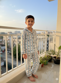 Unisex Sky Blue Teddy Cherry Muslin Nightsuit