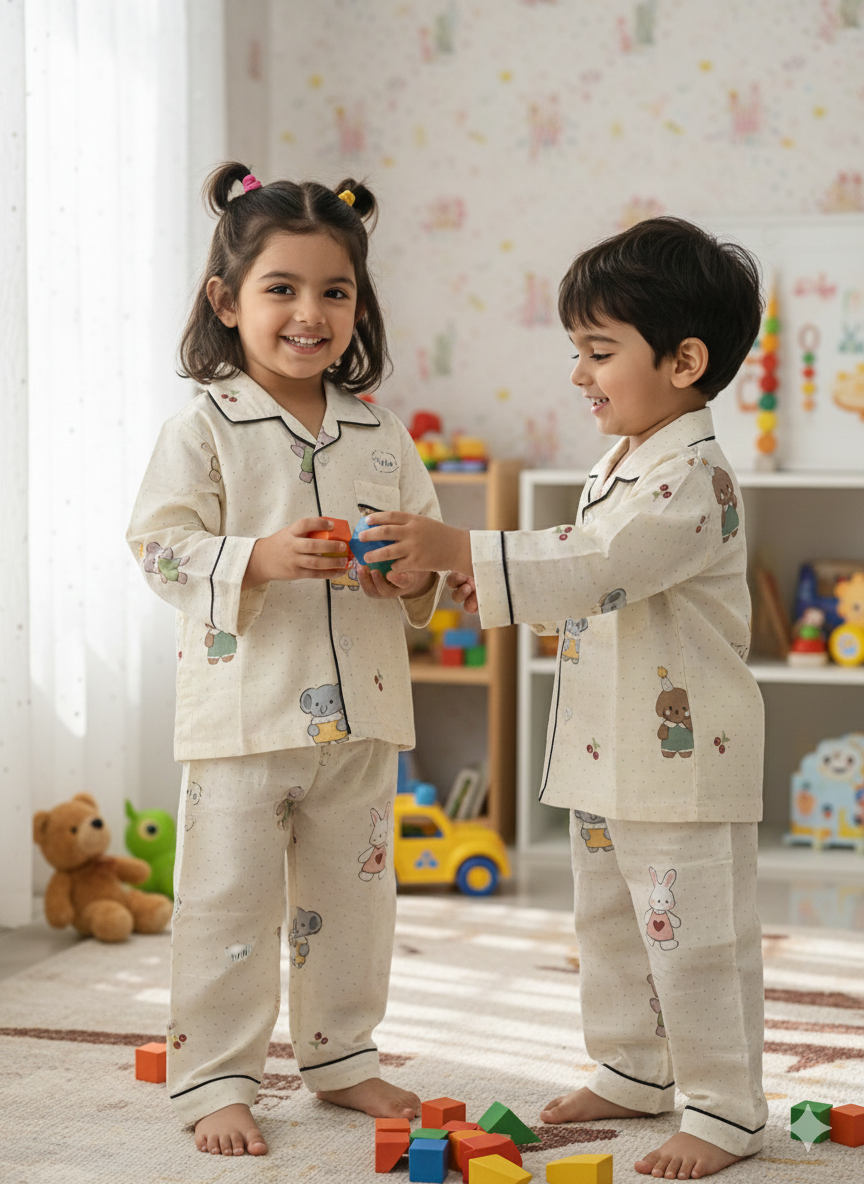 Unisex Multi Animal Bamboo Muslin Nightsuit