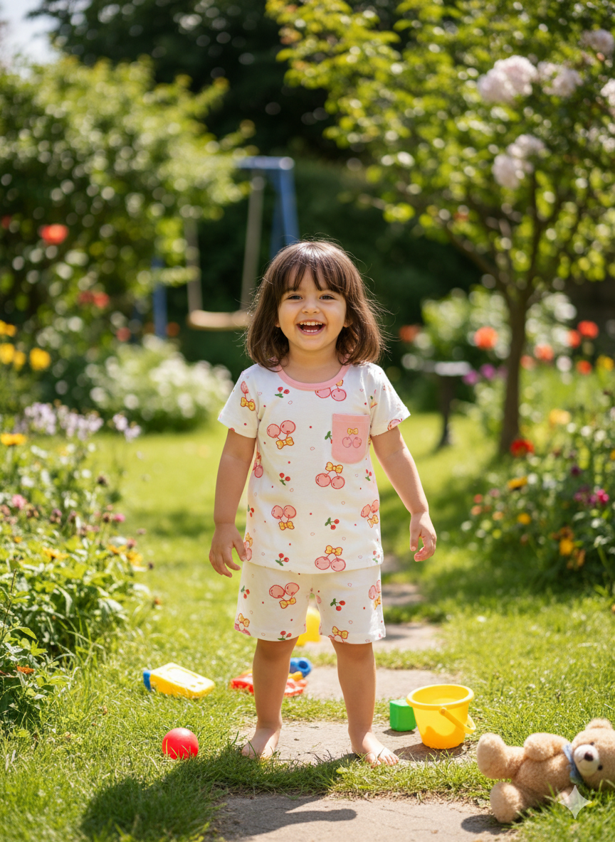 Girls White Cherry Cords Sets