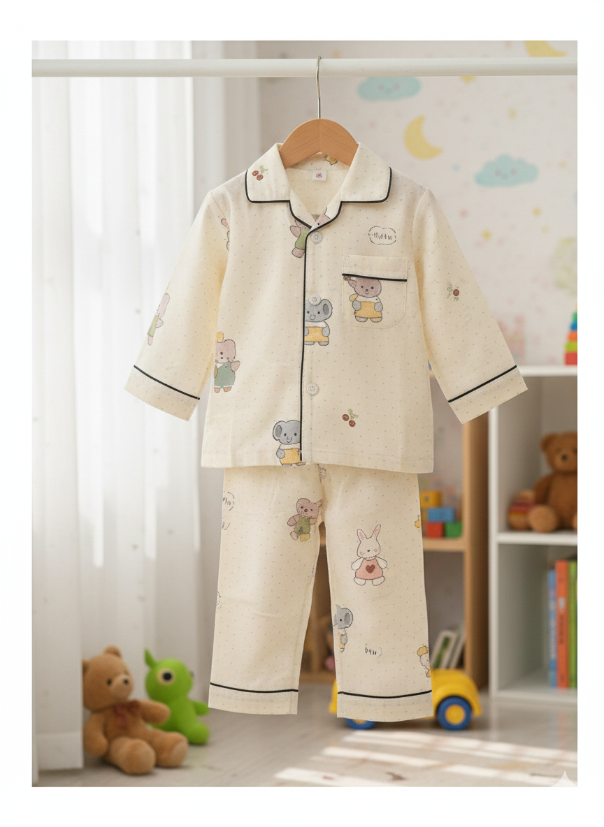 Unisex Multi Animal Bamboo Muslin Nightsuit