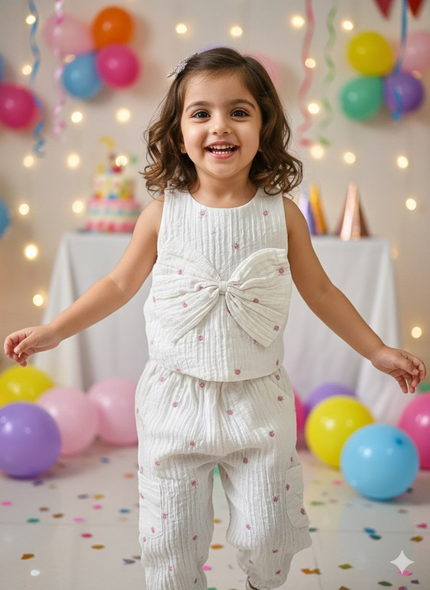 Girls White Bow Cords Sets