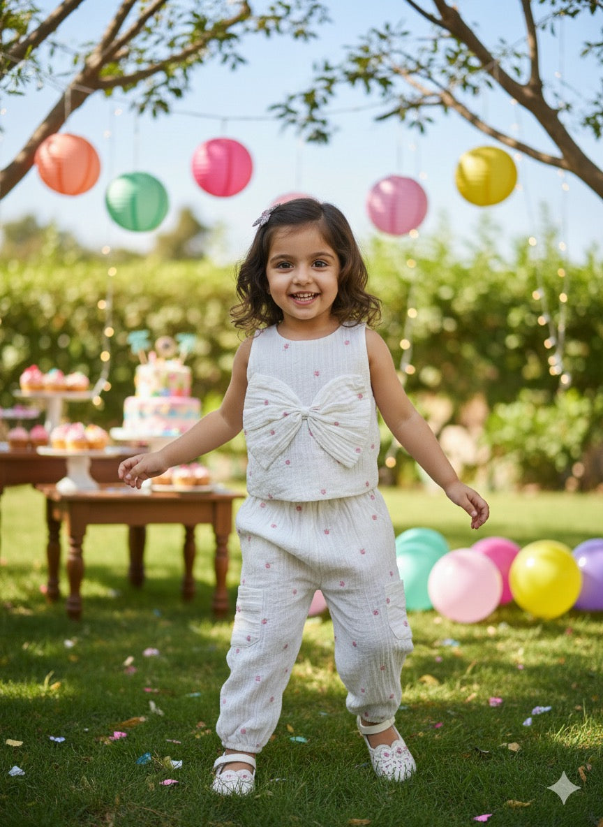 Girls White Bow Cords Sets