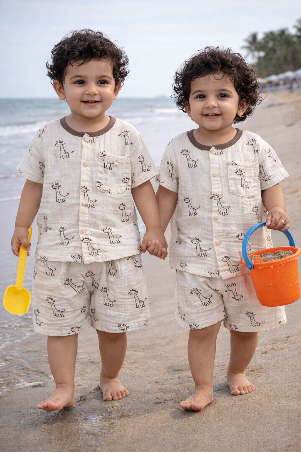 Unisex Brown Giraffe Shorts Cords Set