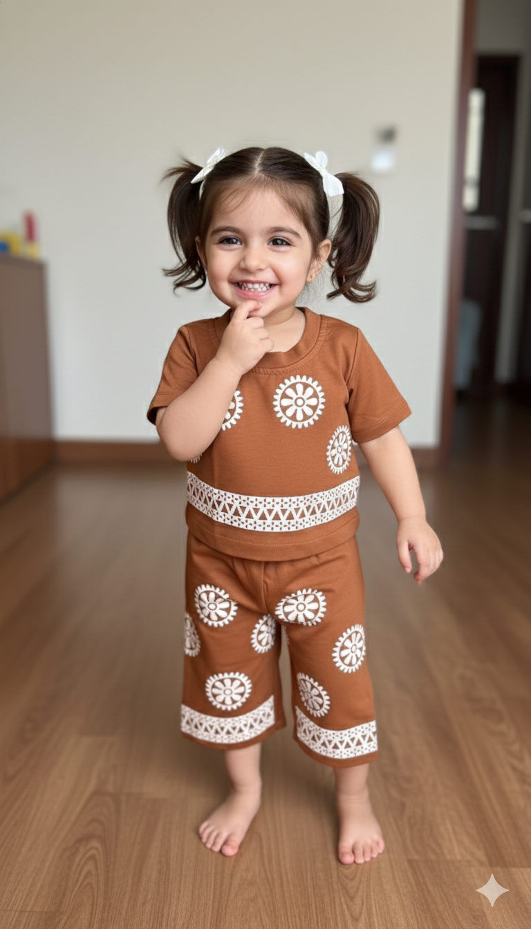 Girls Brown and White Cords Set