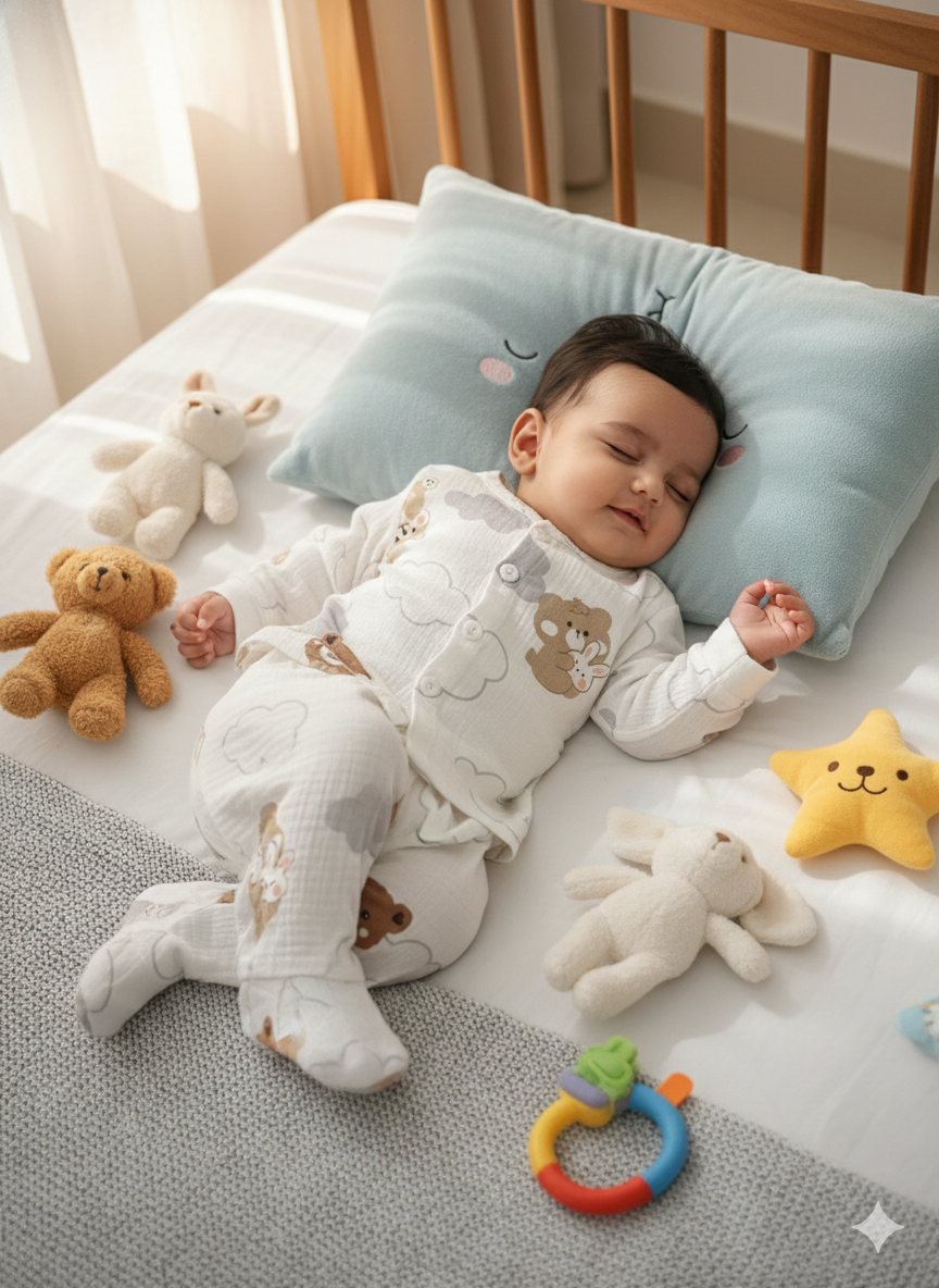 Baby Cloud Teddy Print Muslin Suits