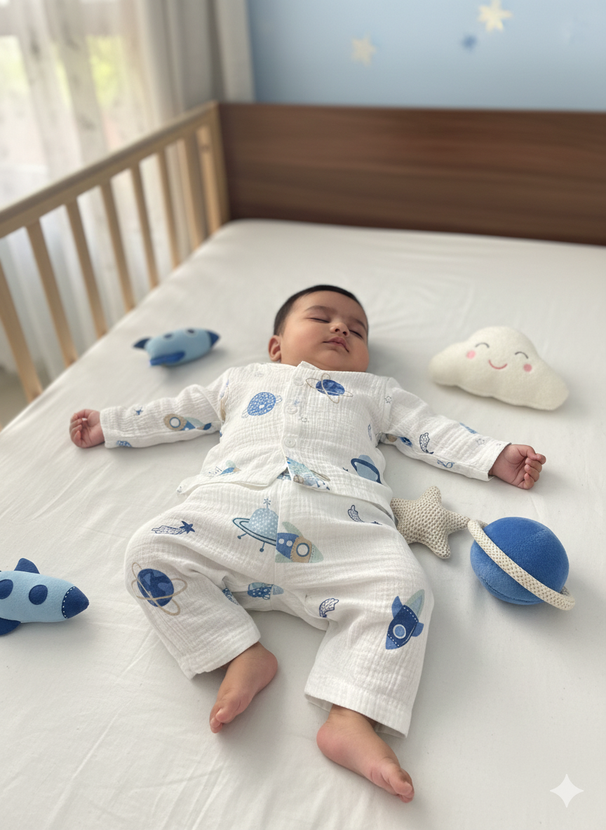 Baby Space Star Print Muslin Suits